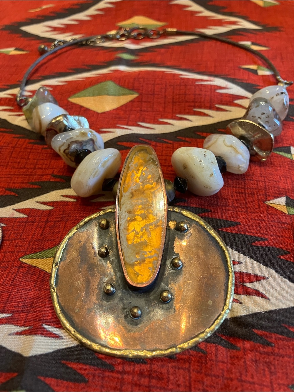 AMBER AND COPPER BRUTALIST PIECE HANDCRAFTED with AGATE STONE